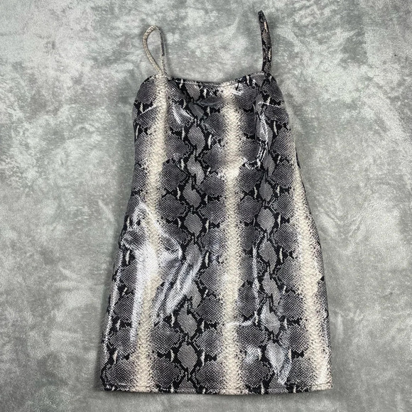 Motel Dress Womens Medium Beige Burmay PU Snake Grunge Goth Statement Party Mini - Picture 6 of 9